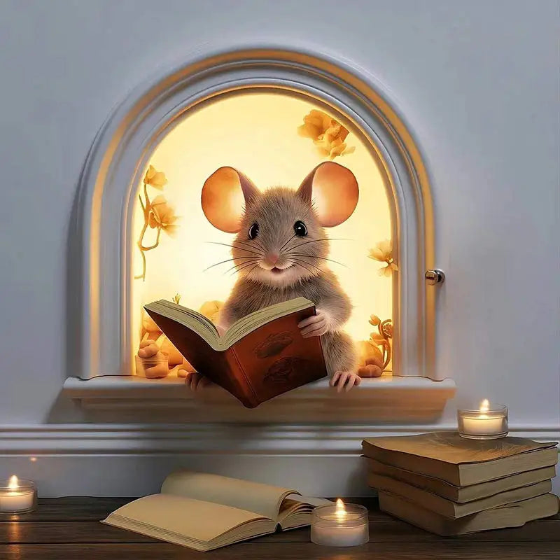 Mouse Hole Wall Sticker – Vinyl Book Lover Decal for Home Library Decor