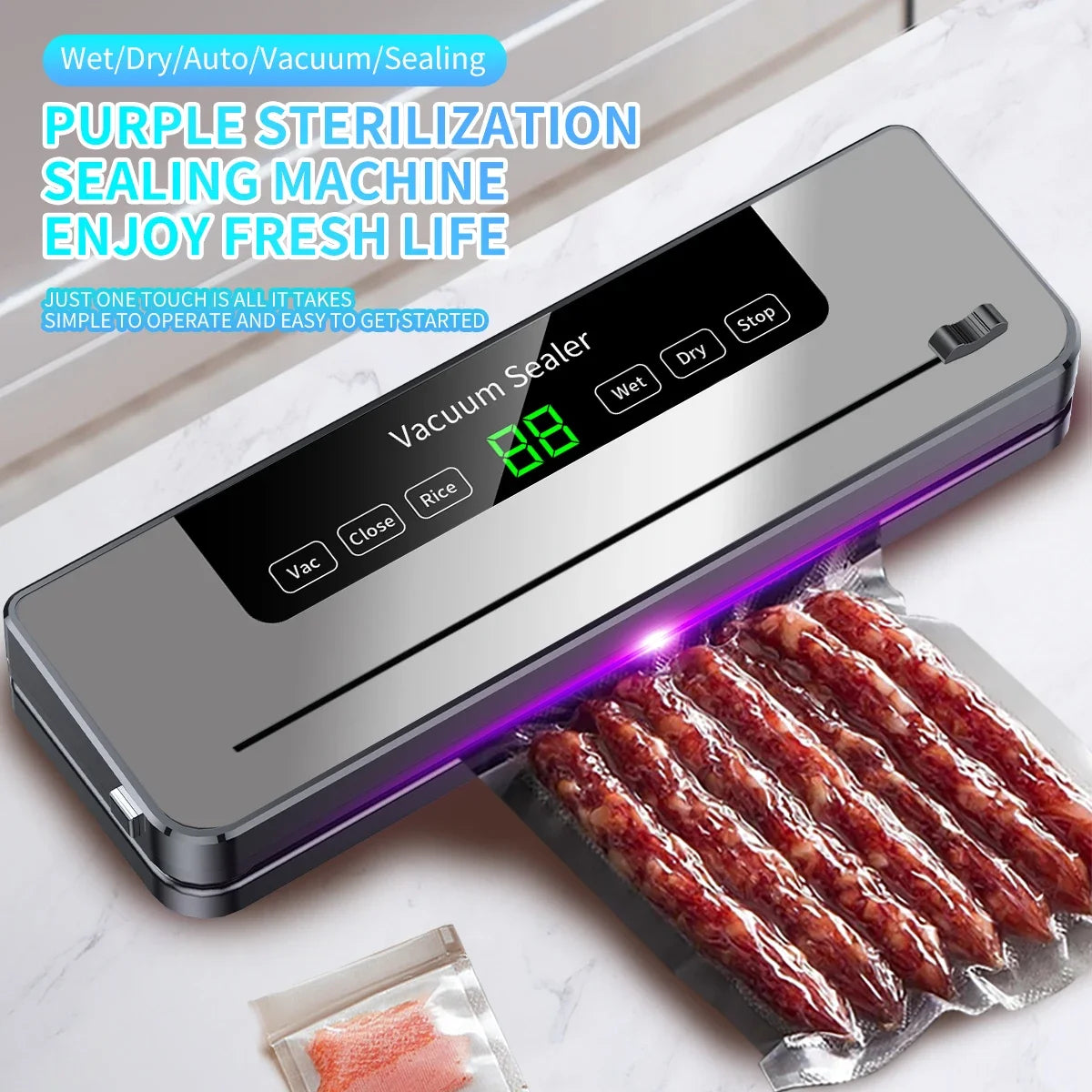 Electric Vacuum Sealer – UV Sterilization with Cutter for Food Storage