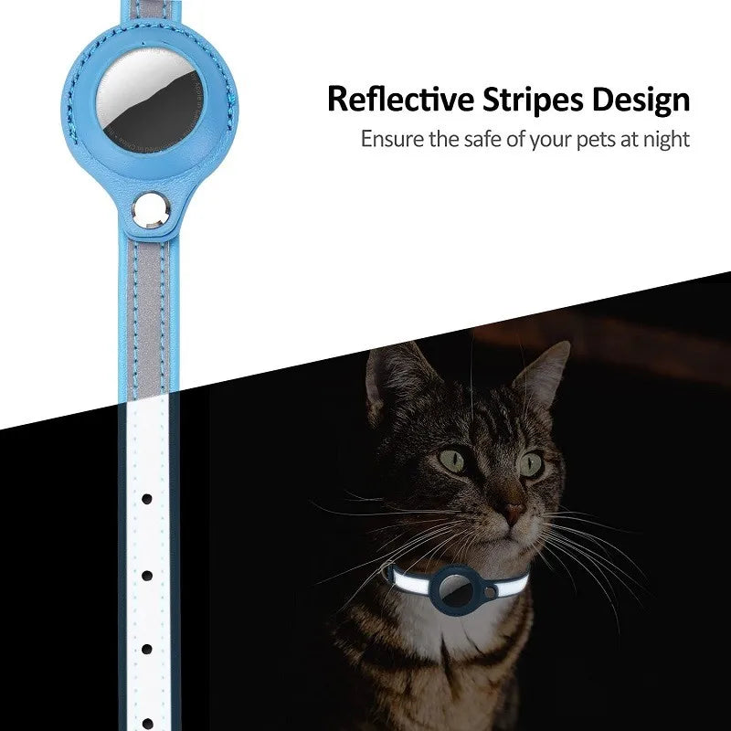 Adjustable Leather Airtag Collar – Reflective GPS Tracker for Pets