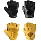 Mens Fingerless Leather Gloves – Goatskin Motorcycle Driving for Cycling