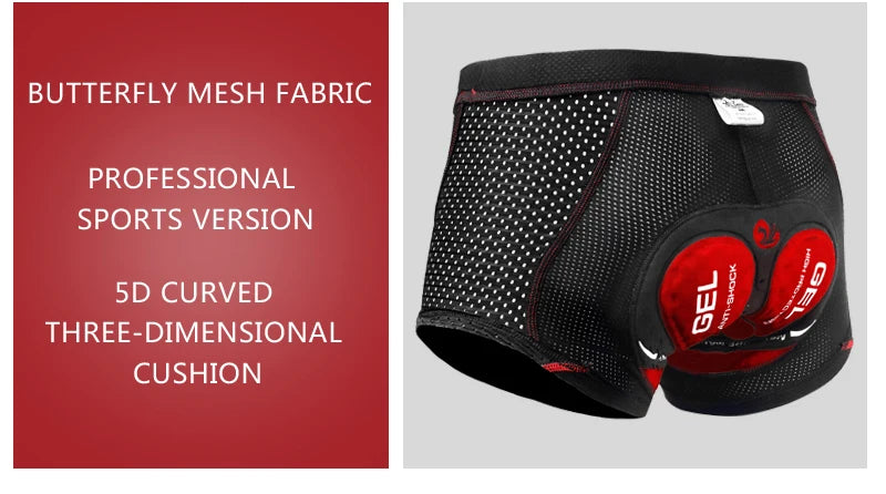 Padded Cycling Underwear Shorts – 5D Gel Breathable Liner for MTB Road Bike