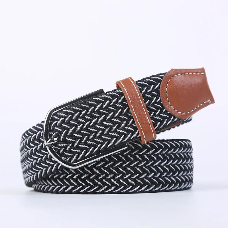 Woven Elastic Canvas Belt – Stretch Braided Buckle Strap for Casual Jeans