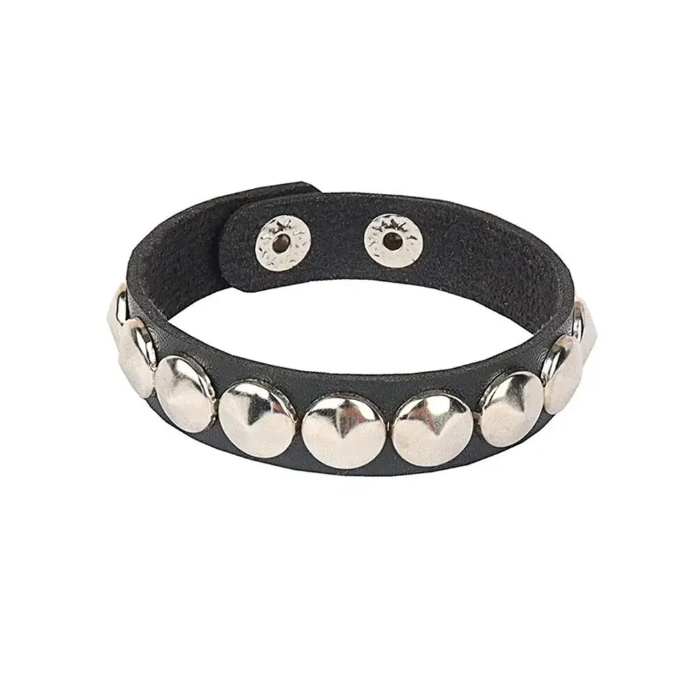 Studded Faux Leather Cuff Bracelet – Adjustable Spike Rivet Punk Cosplay