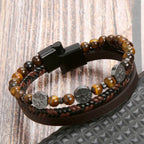 Tiger Eye Leather Bracelet – Multi-Layer Beaded Jewelry for Men