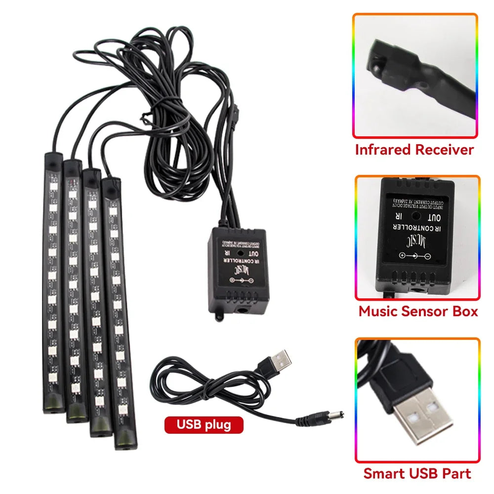 RGB LED Car Interior Light – Wireless Music Control for Auto Atmosphere