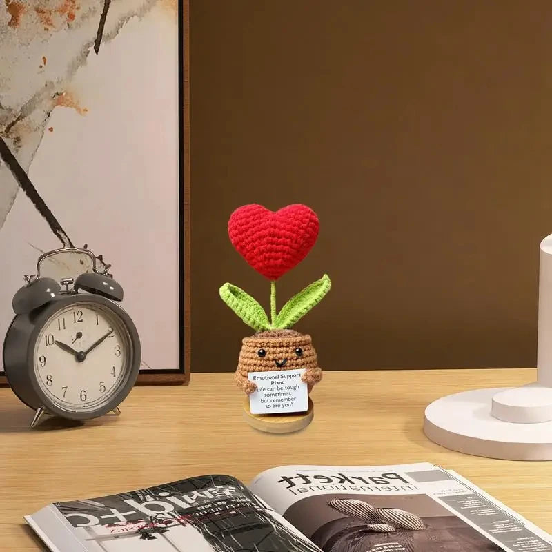 Knitted Heart Flower Doll – Positive Energy Plush for Desk Decor Gifts