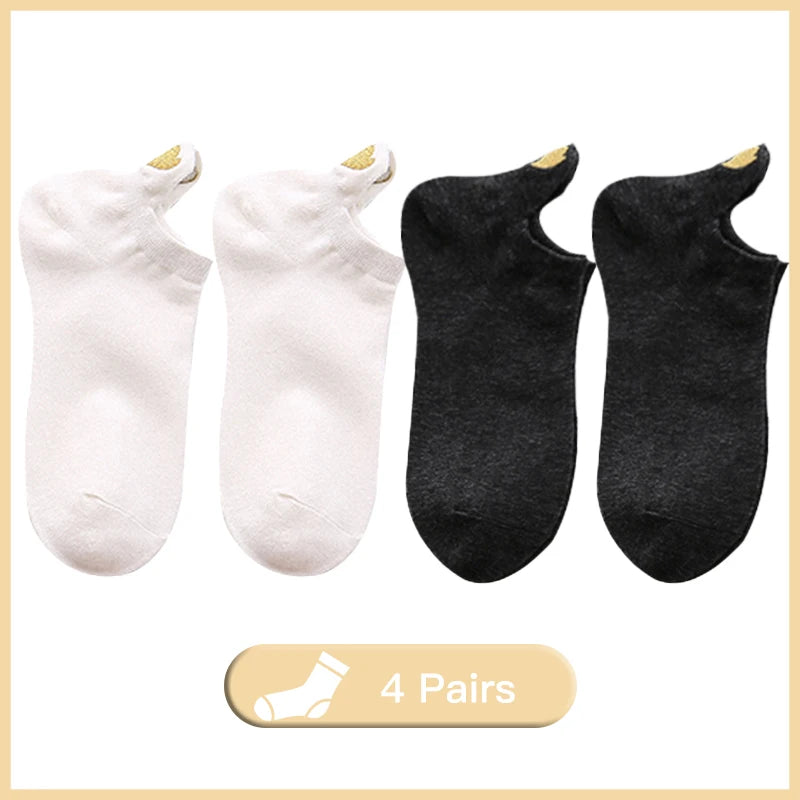 Embroidered Heart Ankle Socks – Cute Cotton Casual Footwear for Women