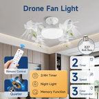 Silent Ceiling Fan Light – Remote Controlled E27 Lamp for Bedroom Living Room