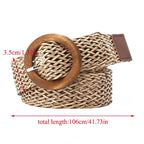 Braided Straw Waist Belt – Boho Wooden Buckle Accessory for Women
