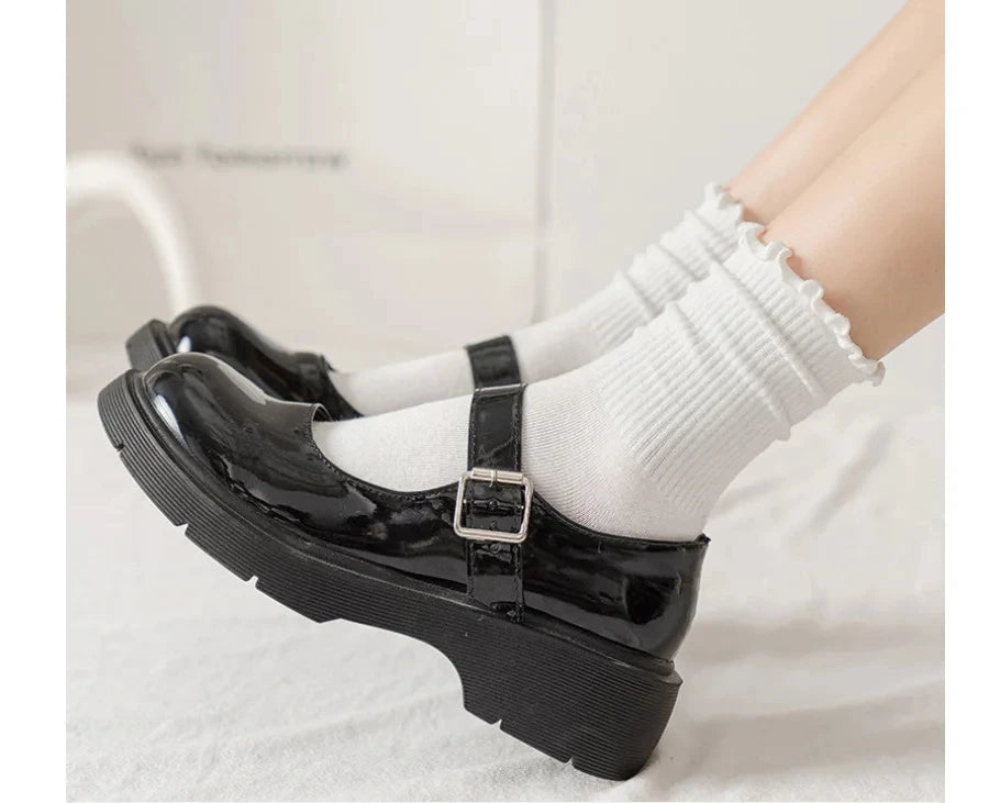 Ruffled Mid-Tube Socks – Breathable Cotton Casual Wear for Women