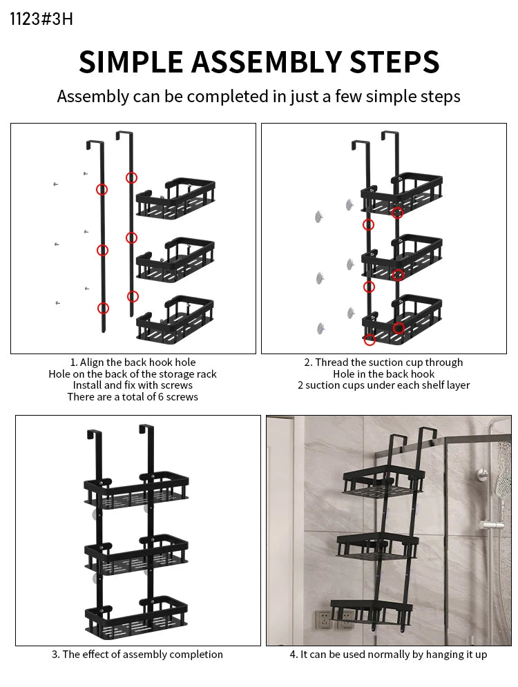 Three-Layer Wall Mounted Bathroom Rack – Shower Storage Organizer
