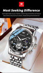 Quartz Chronograph Watch – Moon Phase Luminous Wristwatch for Men