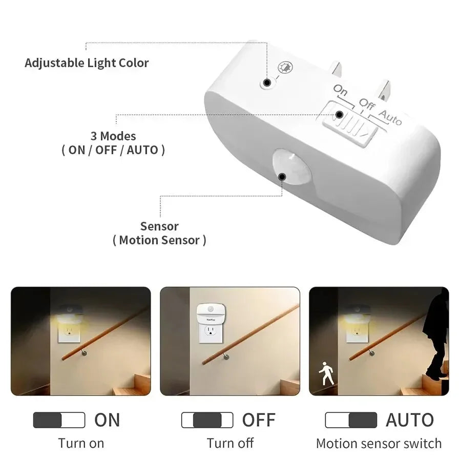 Motion Sensor LED Night Light – Dimmable Plug-in Lamp for Bedroom and Hallway