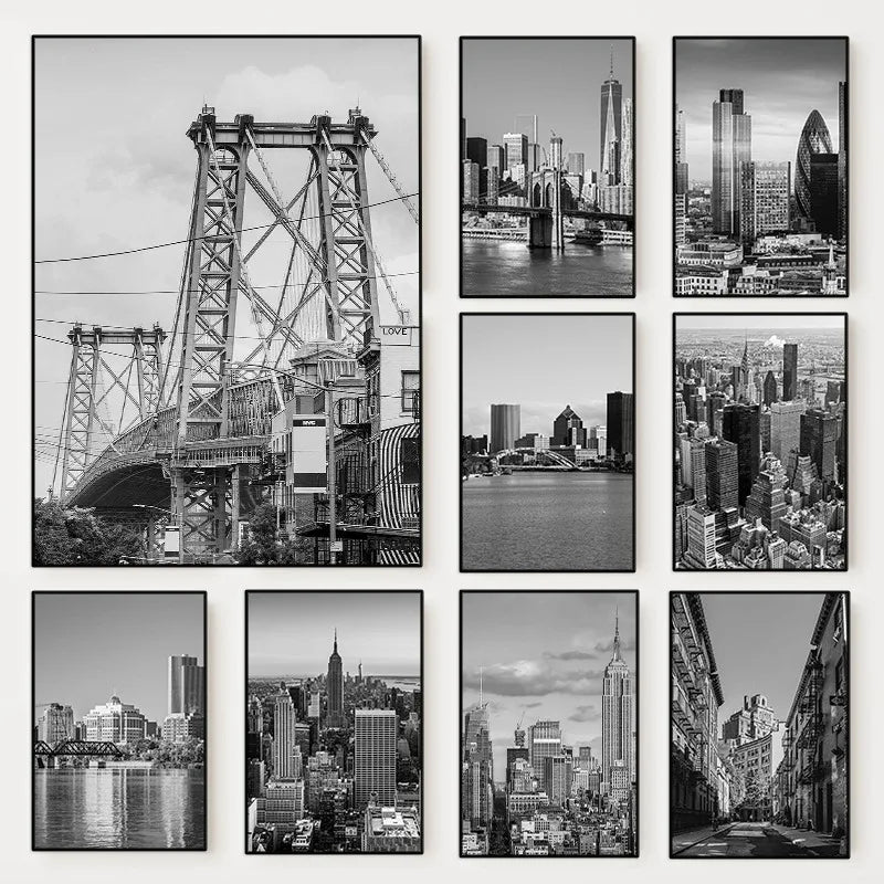 NYC Map Canvas Wall Art – Black and White Cityscape Print for Home Decor