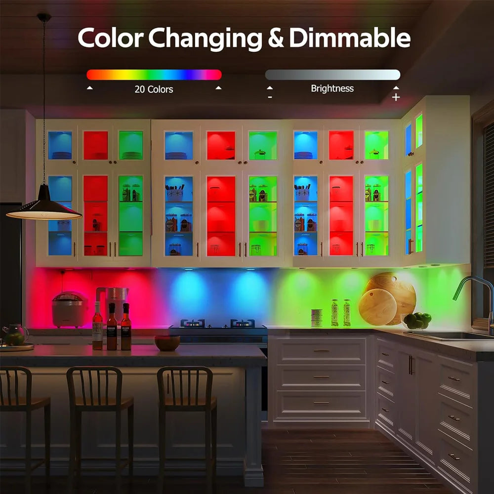 WiFi RGB LED Puck Lights – Dimmable Under Cabinet Lighting for Kitchen Decor