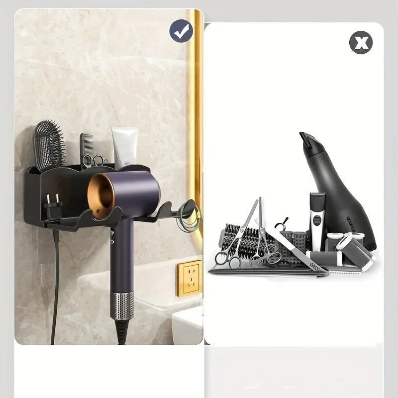 Wall Mounted Hair Dryer Holder – Adhesive Bathroom Storage Bracket