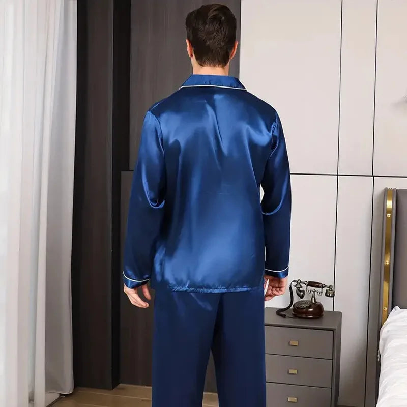 Silk Long Sleeve Pyjama Set – Plus Size Sleepwear for Men