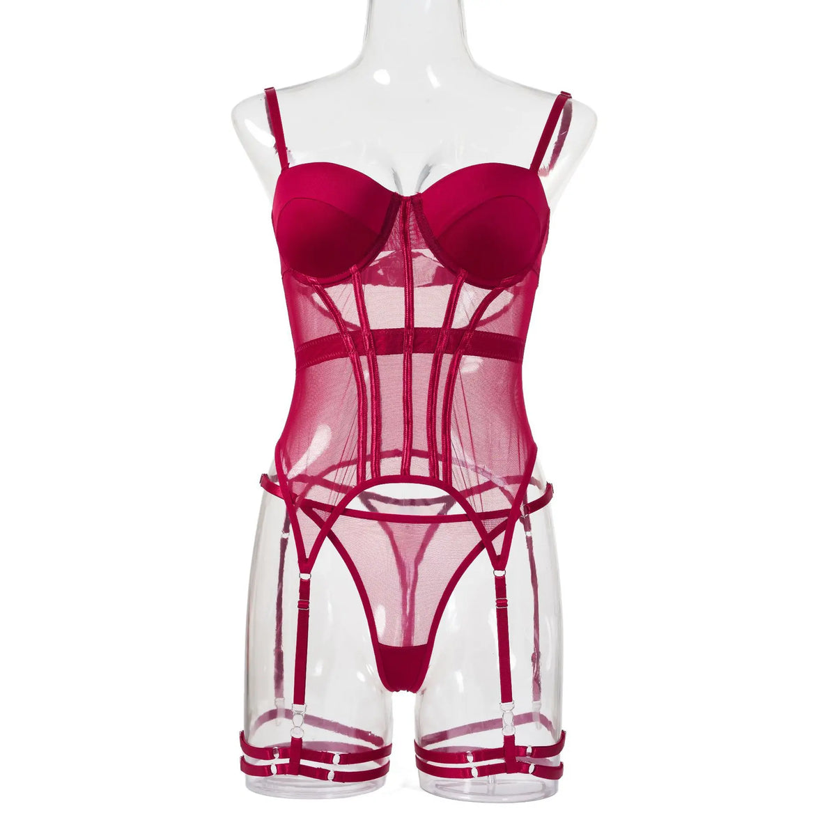 Mesh Lingerie Bodysuit Set – Backless Lace 3 Piece Lingerie for Women