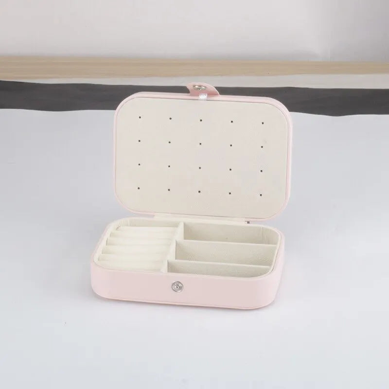 Leather Double Jewelry Box – Zippered Grid Organizer for Travel Storage