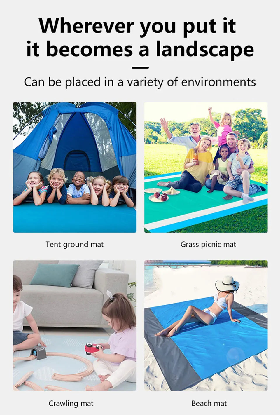 Waterproof Sandproof Beach Blanket – 200x210cm Picnic Mat for Camping and Hiking