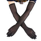 Black Opera Length Gloves – Stretchy Satin Accessories for Evening Formal Wear