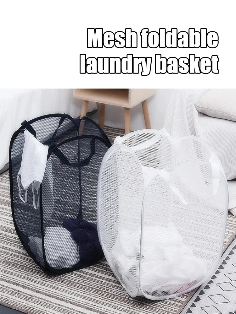 Mesh Foldable Laundry Basket – Minimalist Monochrome Hamper for Bathroom