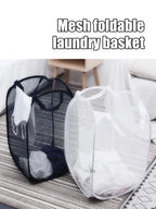 Mesh Foldable Laundry Basket – Minimalist Monochrome Hamper for Bathroom