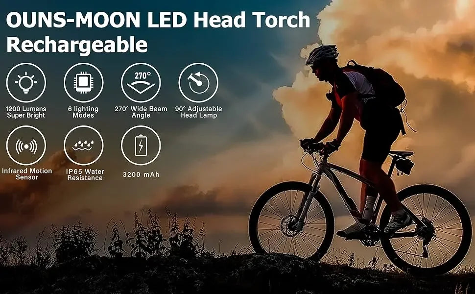 Rechargeable LED Headlamp – 270° Wide Beam Motion Sensor for Camping and Work