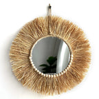 Raffia Wall Mirror – Boho Wood Bead Decor for Farmhouse Nursery