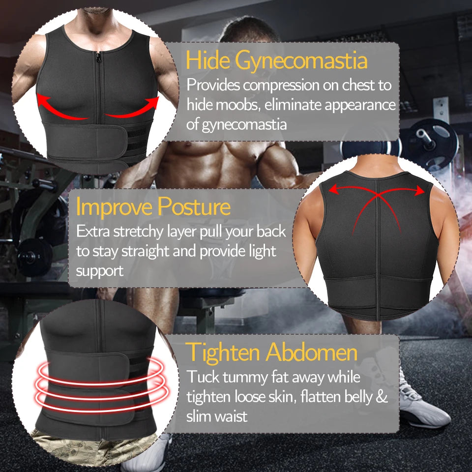 Men Sweat Sauna Vest – Neoprene Body Shaper for Gym Weight Loss