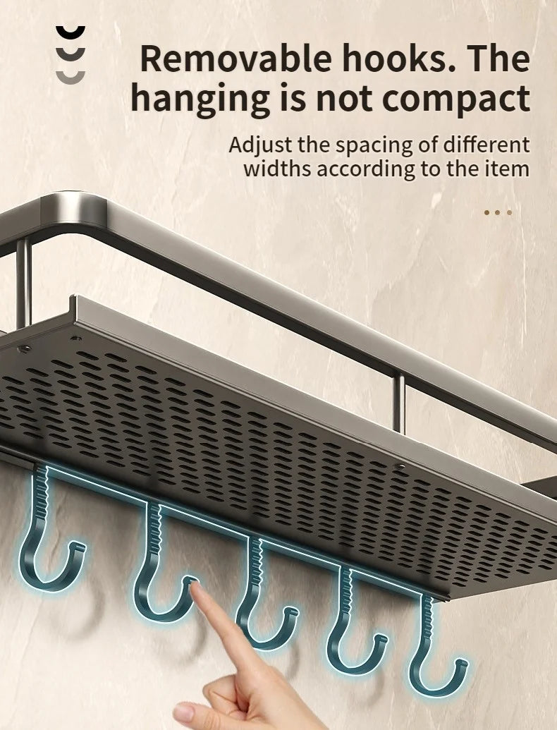 Aluminum Bathroom Shelf – Wall Mounted Storage Rack for Kitchen and Shower
