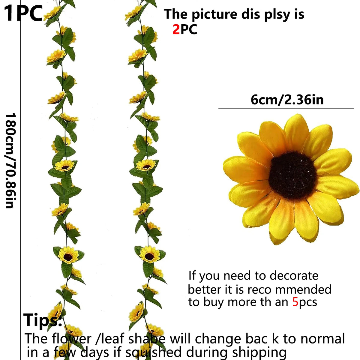Artificial Sunflower Vine – Silk Garland for Wedding Home Garden Decor
