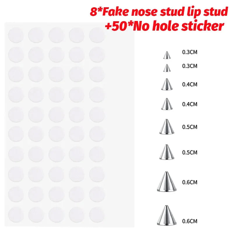 Fake Body Piercing Set – Adhesive Studs for Nose Lips and Eyebrows