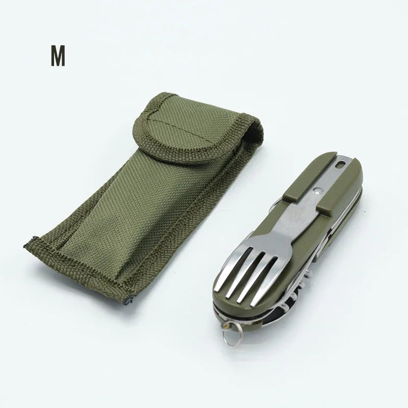 Stainless Steel Folding Camping Cutlery – Portable Utensils for Outdoor Hiking