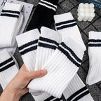 Striped Mid Tube Socks – Breathable Cotton Casual Footwear for Men