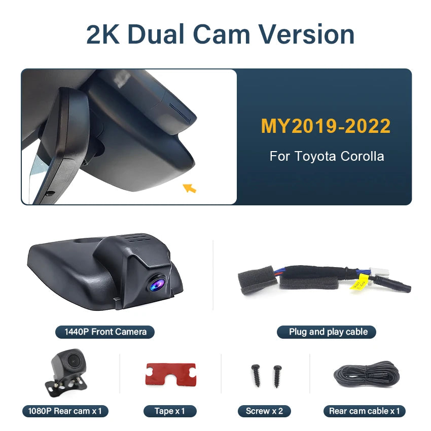 4K Dual Lens Dash Cam – Integrated WiFi DVR for Toyota Corolla E210