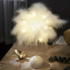 Feather LED Table Lamp – Battery-Powered Portable Night Light for Kids Bedroom