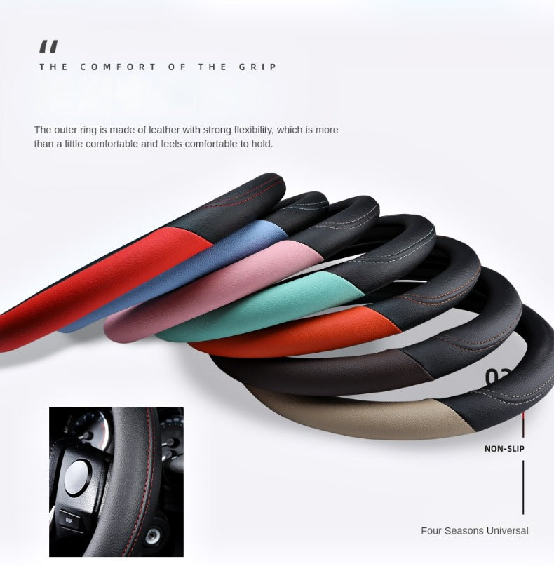 PU Leather Steering Wheel Cover – Non-Slip Grip for Universal Car Interior