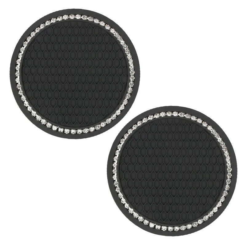 Bling Rhinestone Car Coasters – Anti-Slip Cup Holder Mats for Auto Interior