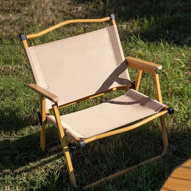 Portable Folding Camping Chair – Aluminum Wood Grain for Outdoor Hiking