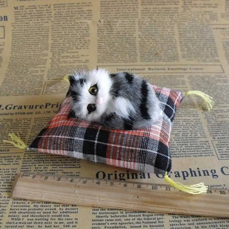 Realistic Plush Cat Figurine – Sleeping Animal Ornament for Desktop Decor