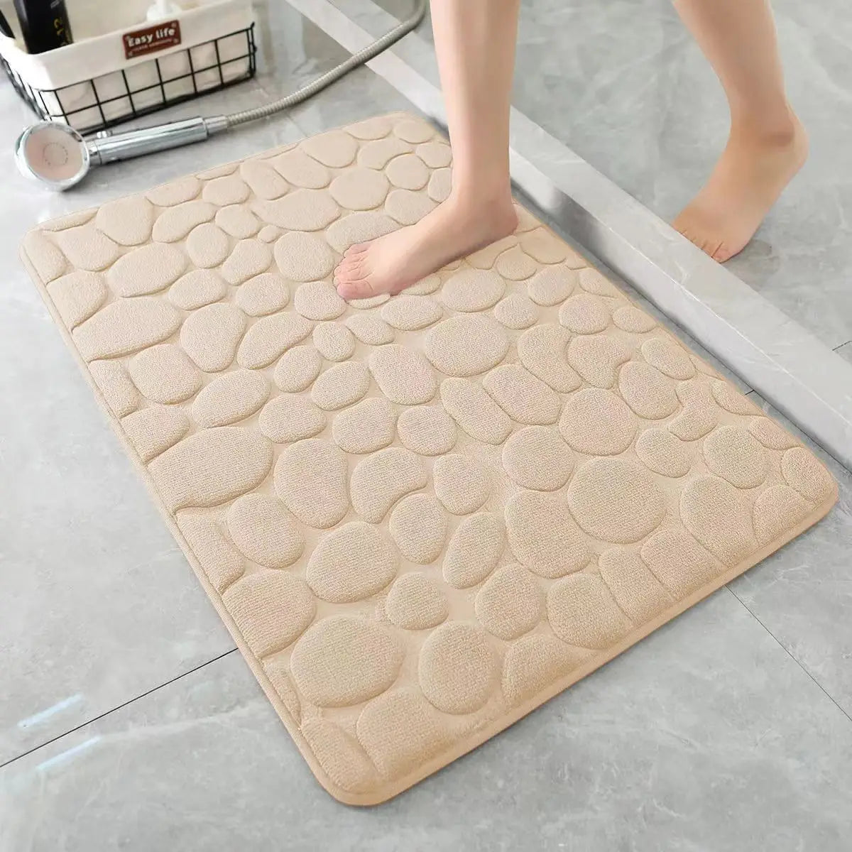 Cobblestone Bath Mat – Non-Slip Absorbent Floor Rug for Bathroom Decor