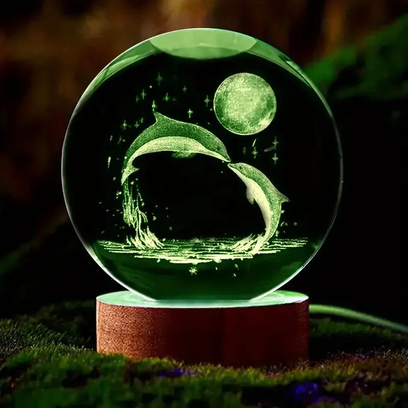 3D Dolphin Crystal Ball – Laser Etched Marine Statue for Birthday Gifts