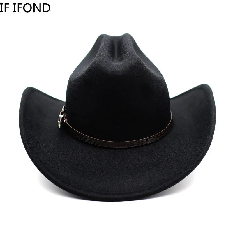Vintage Wide Brim Cowboy Hat – Leather Western Style for Men and Women