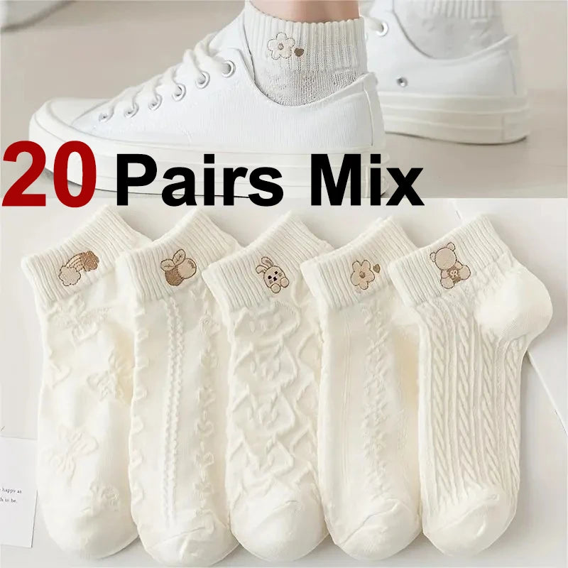 Cartoon Printed Knit Short Socks – Breathable Cotton for Casual Daily Wear