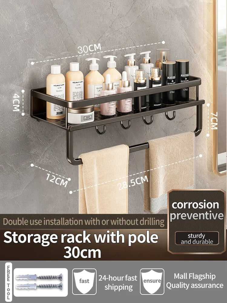 Aluminum Bathroom Shelf – Wall Mounted Storage Rack for Kitchen and Shower