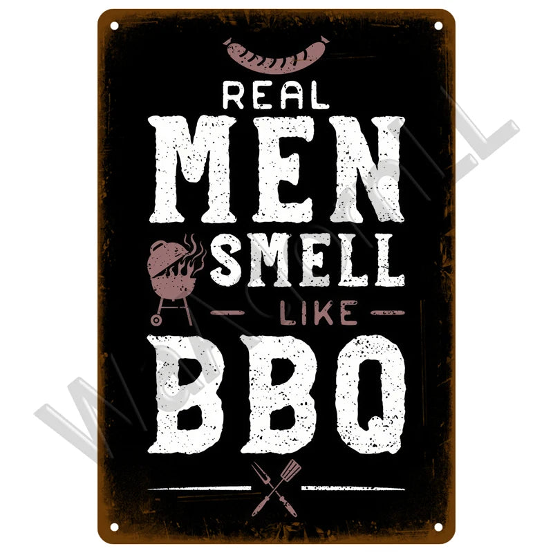Vintage Metal BBQ Sign – Retro Tin Wall Plaque for Backyard Garden Decor