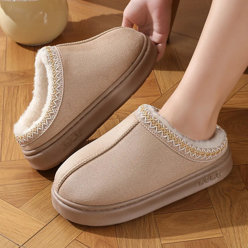 Fluffy Platform Slippers – Plush Warm Cotton Shoes for Winter Home Comfort