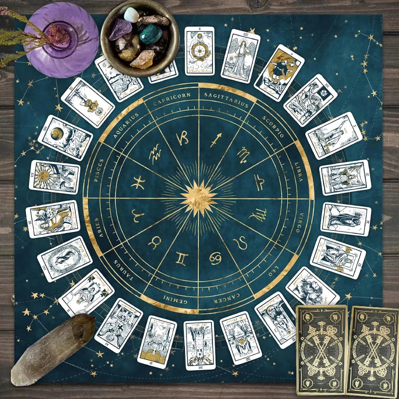 Zodiac Tarot Card Tablecloth – Velvet Divination Mat for Fortune Telling