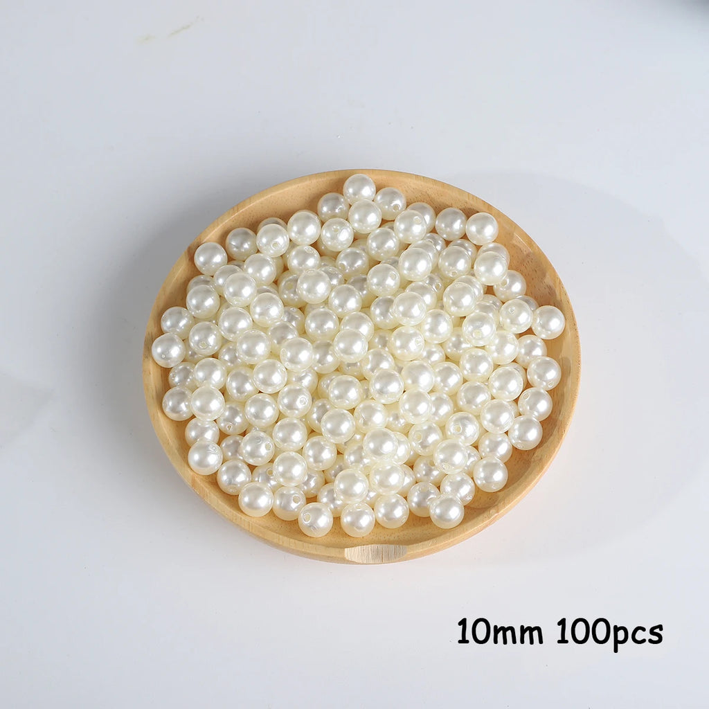 Beige ABS Imitation Pearl Beads – 3-20mm Round Spacer for Jewelry DIY Crafting